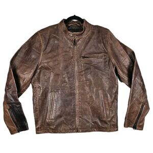 Abercrombie & Fitch Moto Cafe Racer Leather Jacket Men XL Cruiser Riding Burnish